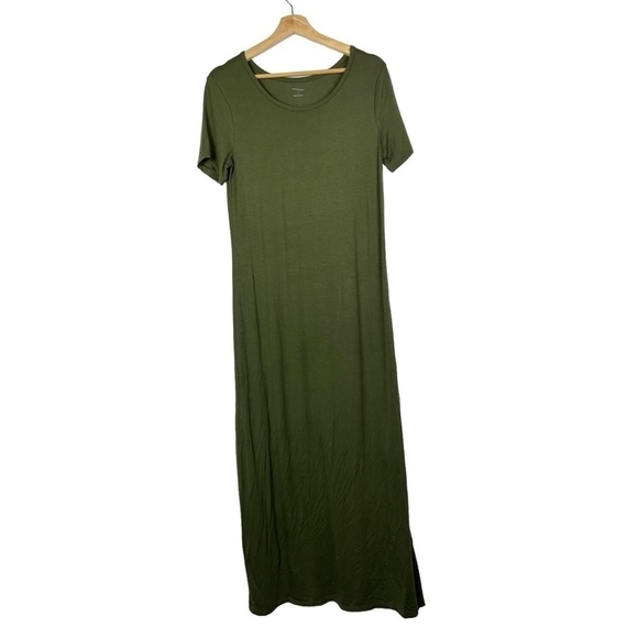 Daily Ritual Hunter Green Crewneck Short Sleeve Maxi Dress M - Picture 2 of 5